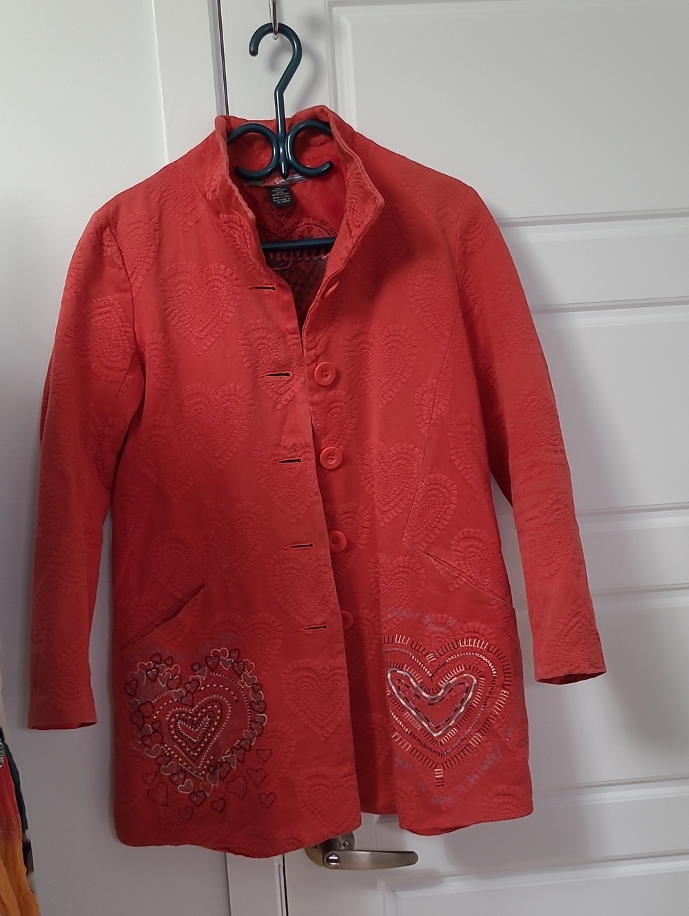 Desigual  Red Embroidered Heart Jacket - Women